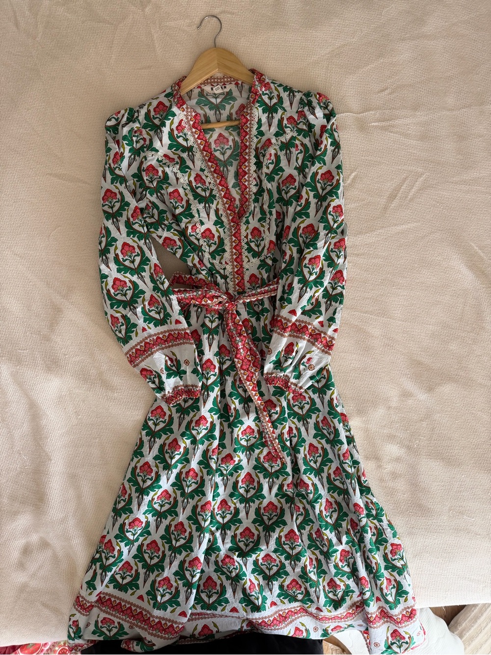 Boden Carry Cotton Midi Green & White Floral Tie-Waist Cottagecore Dress - Picture 9 of 14